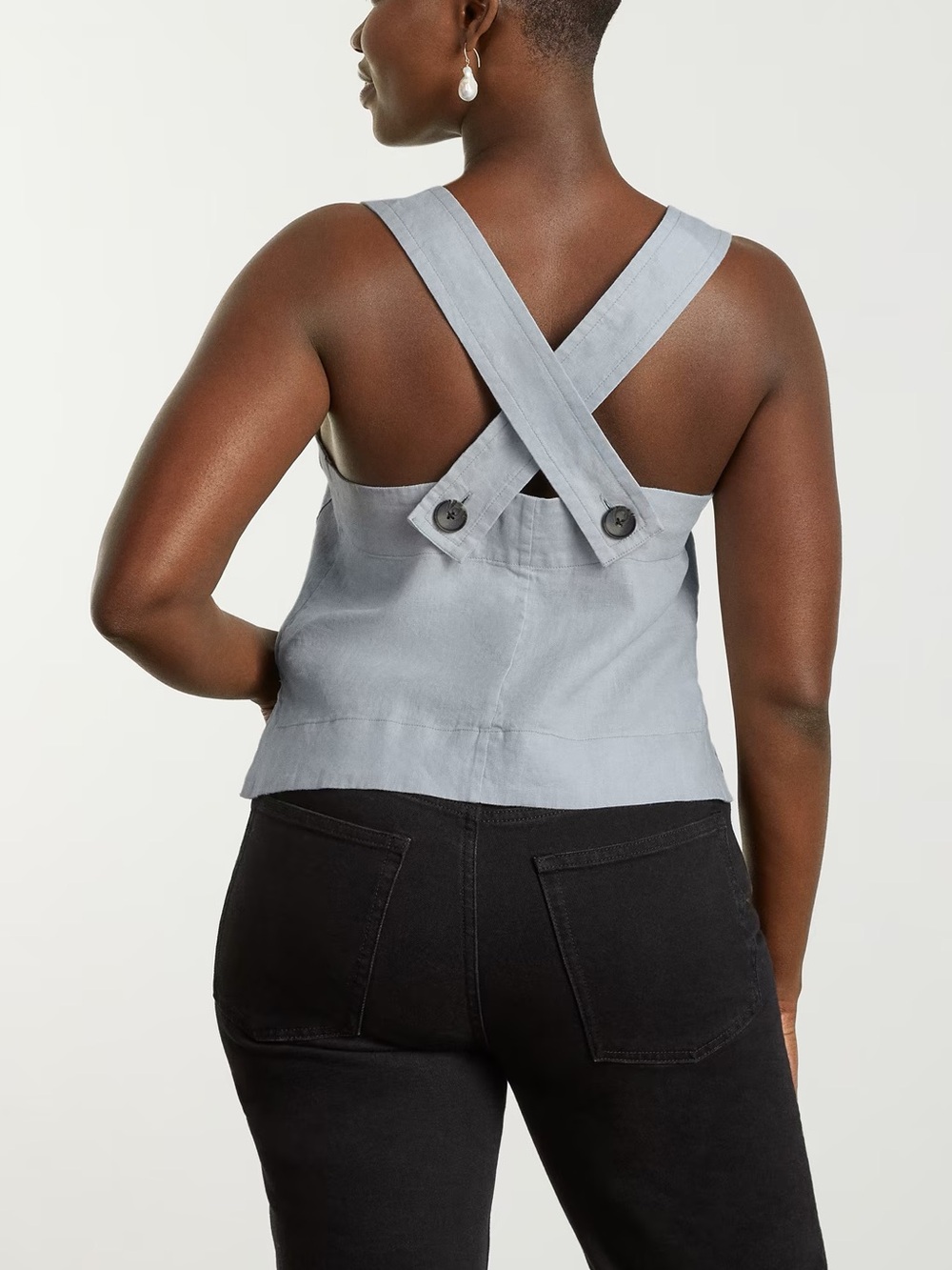 EVERLANE Linen Apron Tank Top Sky 4 Blue Grey Cropped Crop Summer Casual - Picture 2 of 11